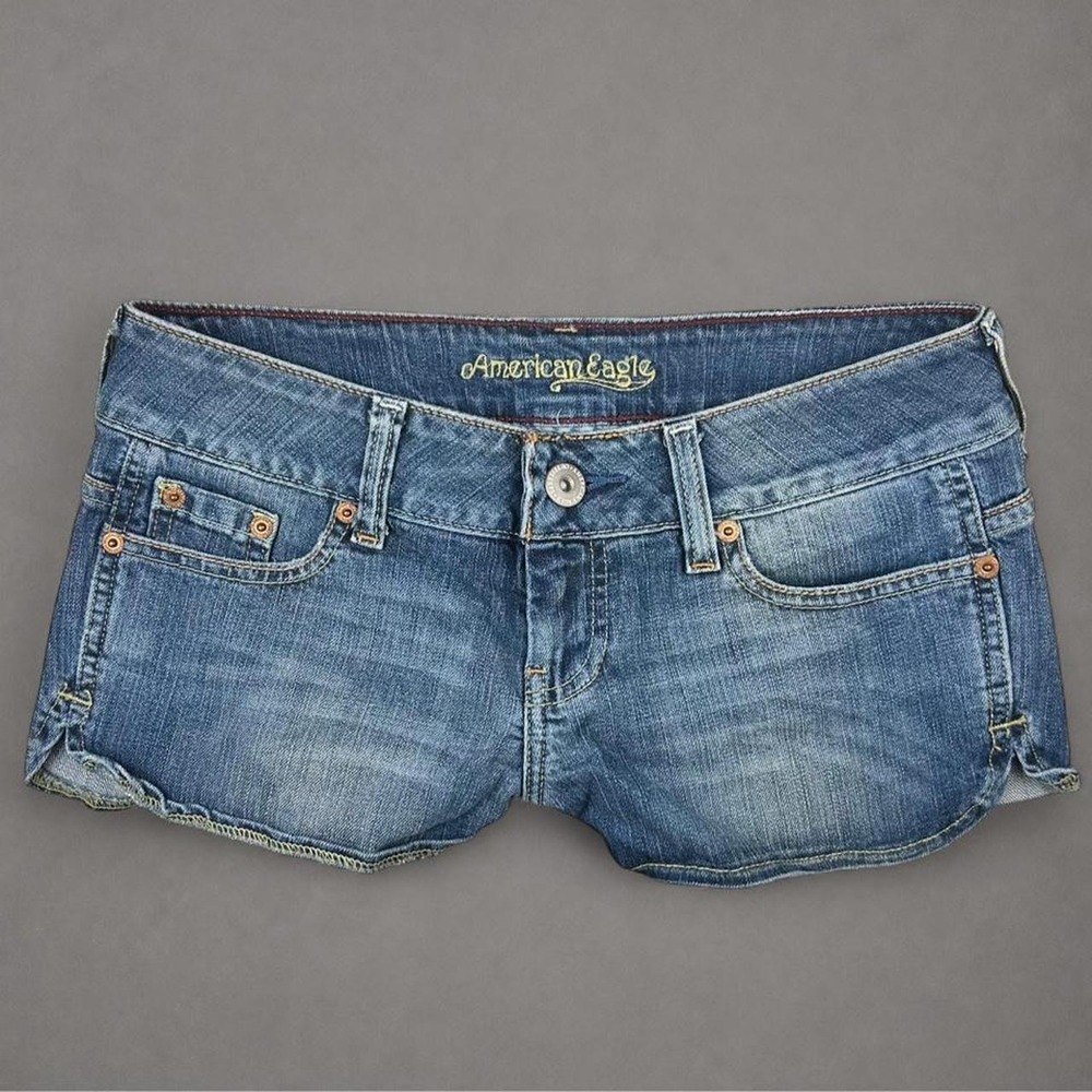 micro mini y2k low rise vintage American Eagle blue denim shorts